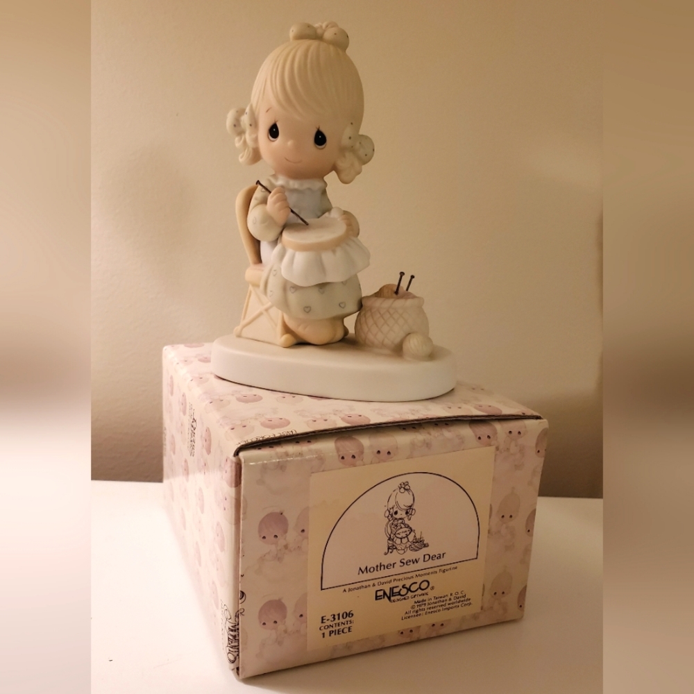 Precious Moments figurine with original packaging, mother sew dear.